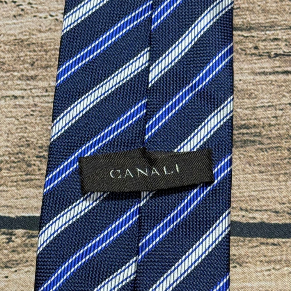 Canali Necktie Men Navy Blue Striped Silk Italy Business Formal Tie